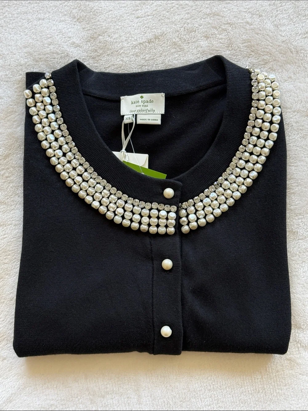 Kate Spade Tula Black Cardigan with Collar Embellishments